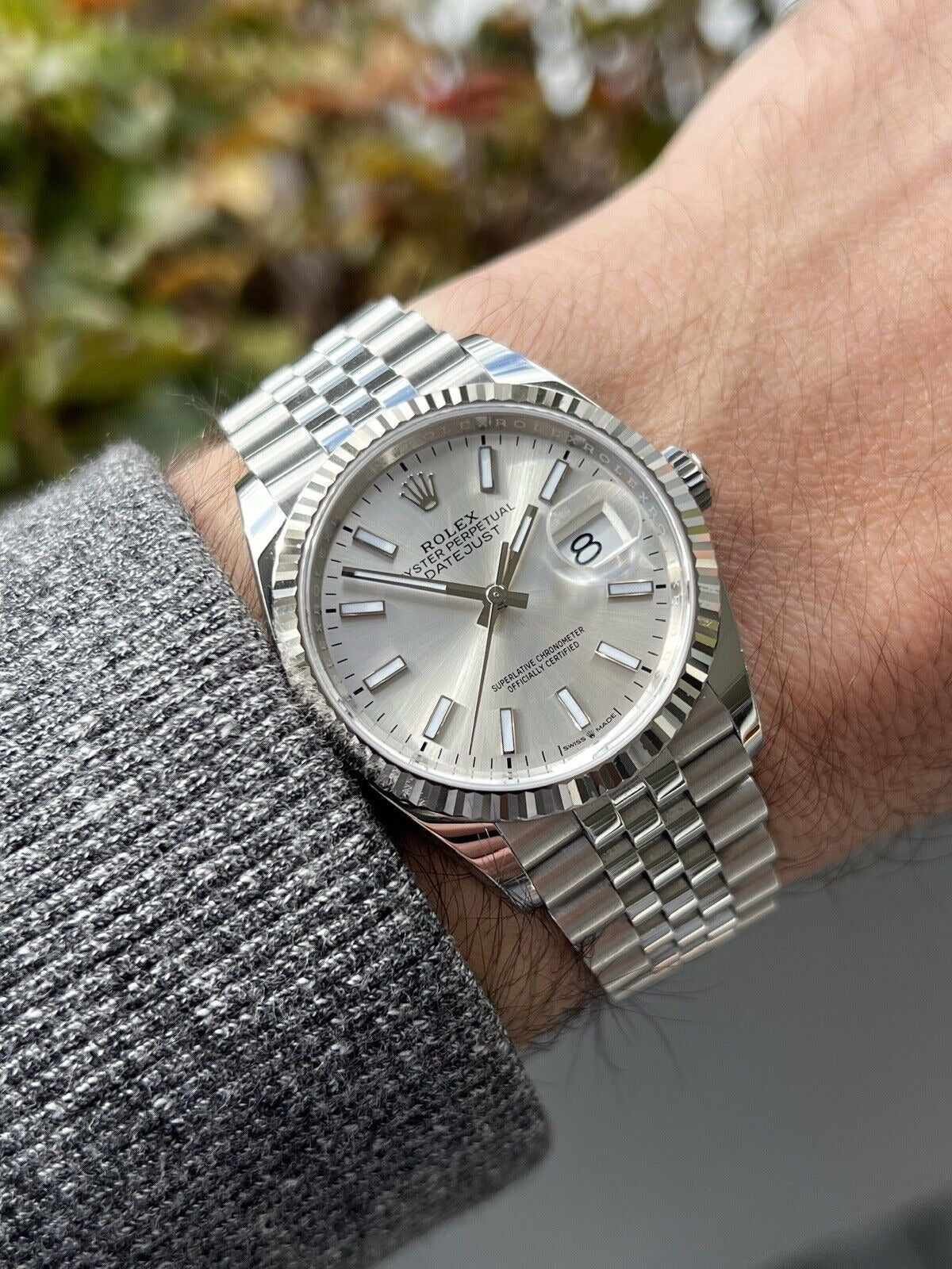 Silver Rolex Oyerter Pepretual Date just